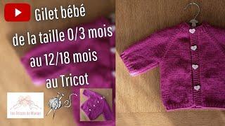 Gilet Bébé de la taille 0/3 mois au 12/18 mois au Tricot