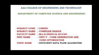 Efficient Data Flow Algorithms | Code Generation and Code Optimisation | Compiler Design |