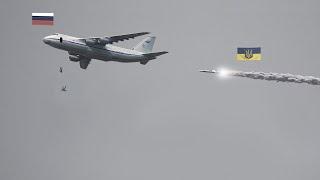 Scary Moment! Russian heavy transport aircraft An-124 was shot down by anti-air missile system.