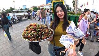 Cambodia Tour 2024 - Walking Tour 4K - Visit Phnom Penh City @Riverside Street Food