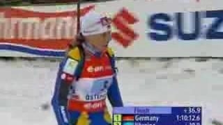 Biathlon. Ostersund 2008. Women relay finish