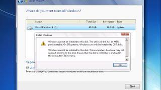 Fix Windows Cannot be Installed To This Disk