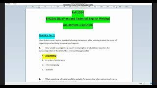 ENG201 Assignment 1 Solution || ENG201 - Business and Technical English Writing || Fall 2024