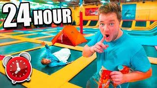 24 Hour Overnight In TRAMPOLINE PARK Challenge! (Sneaking In) 