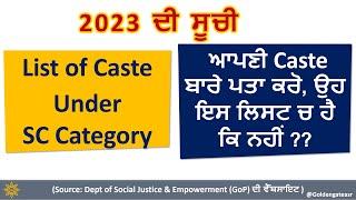 List of Castes under SC Category || New SC caste list Punjab 2023