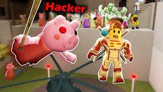 ROBLOX A FLYING HACKER PIGGY OOFED ME WHILE GLITCHING!!