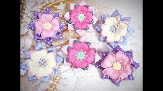 Простые бантики канзаши излент/Kanzashi Flower/DIY Grosgrain Ribbon Flower/Flor de Fita/Ola ameS DIY