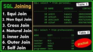 types of joins in sql | equi, non-equi, inner, outer, natural, cross and self join in sql