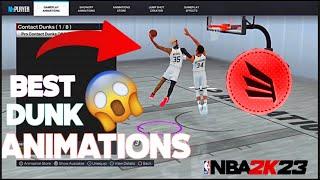 BEST DUNK ANIMATIONS + BEST BADGES ON NBA 2K23! BEST DUNK PACKAGES! (UNLIMITED CONTACT DUNKS)