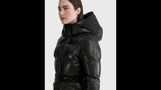 RUDSAK Shiny ADELINE X LUXE CLOUD LEATHER DOWN PUFFER Jacket Hooded Glossy Black Women