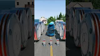 Mix Color City Buses & Trailer Trucks vs Big Bollards #shorts #beamngdrive #trending #gaming #viral