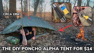 Solo Overnight Building a DIY Poncho Alpha Tent For $14 in the Woods