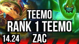 TEEMO vs ZAC (TOP) | Rank 1 Teemo, 10/1/8, 1500+ games | BR Challenger | 14.24