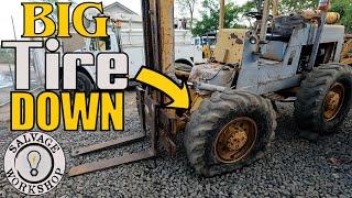 My RARE ALL-Terrain Forklift needs HELP... Big Tire Repair with a Little Rescue on the SIDE!