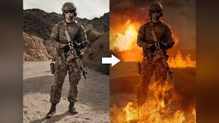 Fire Photo manipulation - Soldier Photo manipulation - Fire Effect in Photoshop - Areeb Productions