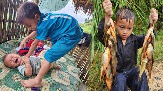 The orphan boy goes fishing during a yagi storm - bringing fish in exchange for rice