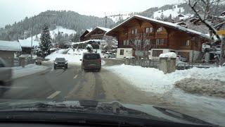 Driving through the beautiful snowy Swiss Alps from Münsingen to M. de Sel de Bex in 4K Part 1/2