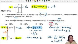MJ14 P12 Q5 Percentage Uncertainty in Temperature Change | May/June 2014 | CAIE A Level 9702 Physics
