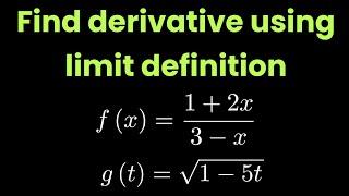 Finding Derivatives Using Limit Definition | Rational and Radical Functions