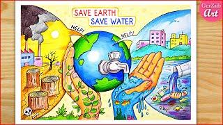 Save Water Save Earth Drawing / Save Water Save Life poster / World Water Day 2024