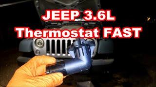 12-17 JEEP Wrangler 3.6L Thermostat Replacement FAST Overview P0128 + Cherokee