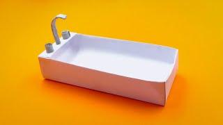 the easiest way to make a paper Bathtub| origami Bath  |paper dollhouse furniture