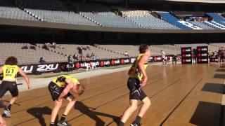 Eagles' Brennan Cox finishes the Beep Test at the AFL Combine