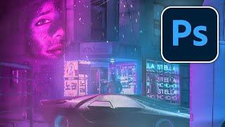 Create Cyberpunk style light and color in Photoshop. Cyberpunk2077