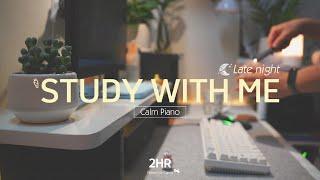 2-HOUR STUDY WITH ME | Calm Piano, Rain sounds ft. Keyboard sounds | Pomodoro 50/10 | Late night 