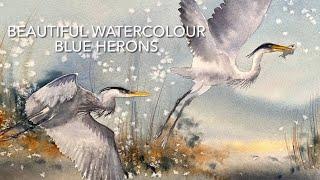 USE SALT! Atmospheric Watercolor Wetland Marsh, Herons Beautiful Watercolour Landscape Painting Demo