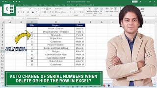 Auto Change Of Serial Numbers When Delete Or Hide The row in excel? #excel