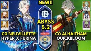 NEW Spiral Abyss 5.2 Floor 12 (9 Stars) C0 NEUVILLETTE & C0 ALHAITHAM - Genshin Impact 5.2