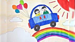 Vẽ tranh Ý tưởng trẻ thơ | Vẽ ước mơ của em Ô tô bay | Draw dream car