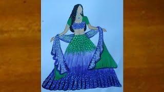 Fashion illustration ideas for beginners।lehenga designs।acrylic colours।BD ART OP।blue green Bridal