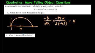 "A Ball is Thrown Into the Air" Type - Question from a Quadratics lesson in Math