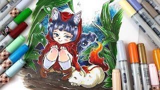 COPIC Speedpaint  Wolf Girl and Friend  Patreon Present for Nanntika
