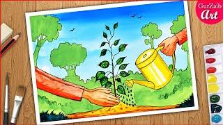 Plant trees\save trees easy poster making || Van Mahotsav poster Drawing