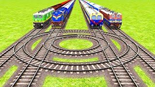 Huge Mistake Four Looped Overlapping Rail Tracks Vs Trains Crossing - BeamNG.Drive