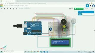 Arduino based Temperature and Gas detecting system using TinkerCAd