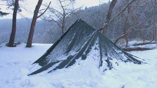 Tarp Camping in the Snow | Stealth Tarp Shelter | Solo Lakeside | Ep.2