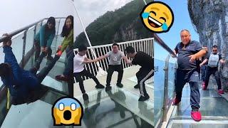 Scariest Cliff-side Glass WalkwayPeople dare to walk but ended with funny reactions