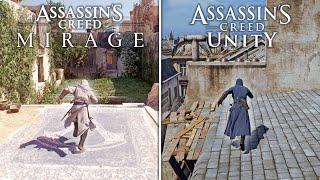 Assassin's Creed Mirage vs Unity - Parkour Gameplay Comparison (4K 60FPS)