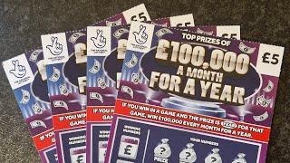 £20 of the New £100k A Month For A Year £5 Allwyn UK National Lottery Scratch Cards