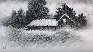 Easy Scenery Art with Charcoal Pencil