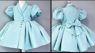 How to cut and sew wrap shawl dress with puff sleeves. || D.I.Y Baby's frock||