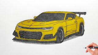 How to draw a CHEVROLET CAMARO ZL1 2017 / drawing Chevrolet Camaro 2016 muscle car