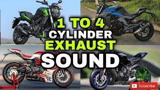 1 TO 4 CYLINDERS Bike Exhaust Sounds w/ Fly By