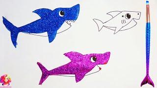 Baby shark family magic drawing, painting and make glitter / fun art for kids #41