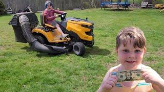 Mowing for money!!!  6-Year-old Gardener | Kids and Lawnmower Videos | Lawnmower videos for Children