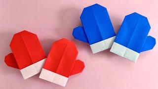 折り紙 超簡単！可愛い 手袋 折り方 クリスマス 冬 ミトン Origami Easy Cute Gloves Paper Craft DIY Christmas Winter Mitten